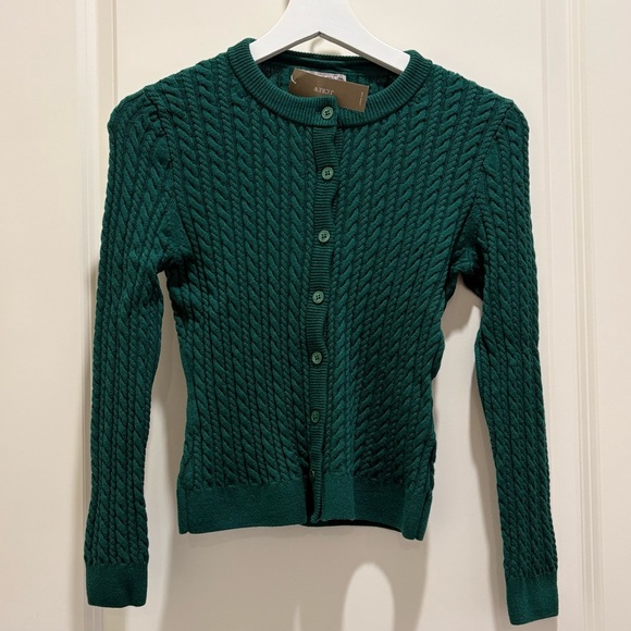 J.Crew Merino Wool Cable-knit Crewneck Cardigan Sweater in Magic Forest XS  NWT - Picture 4 of 6